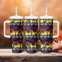 Hawaii Hibiscus Palm Tree Sunset Tumbler With Handle Tropical Style - Wonder Print Shop