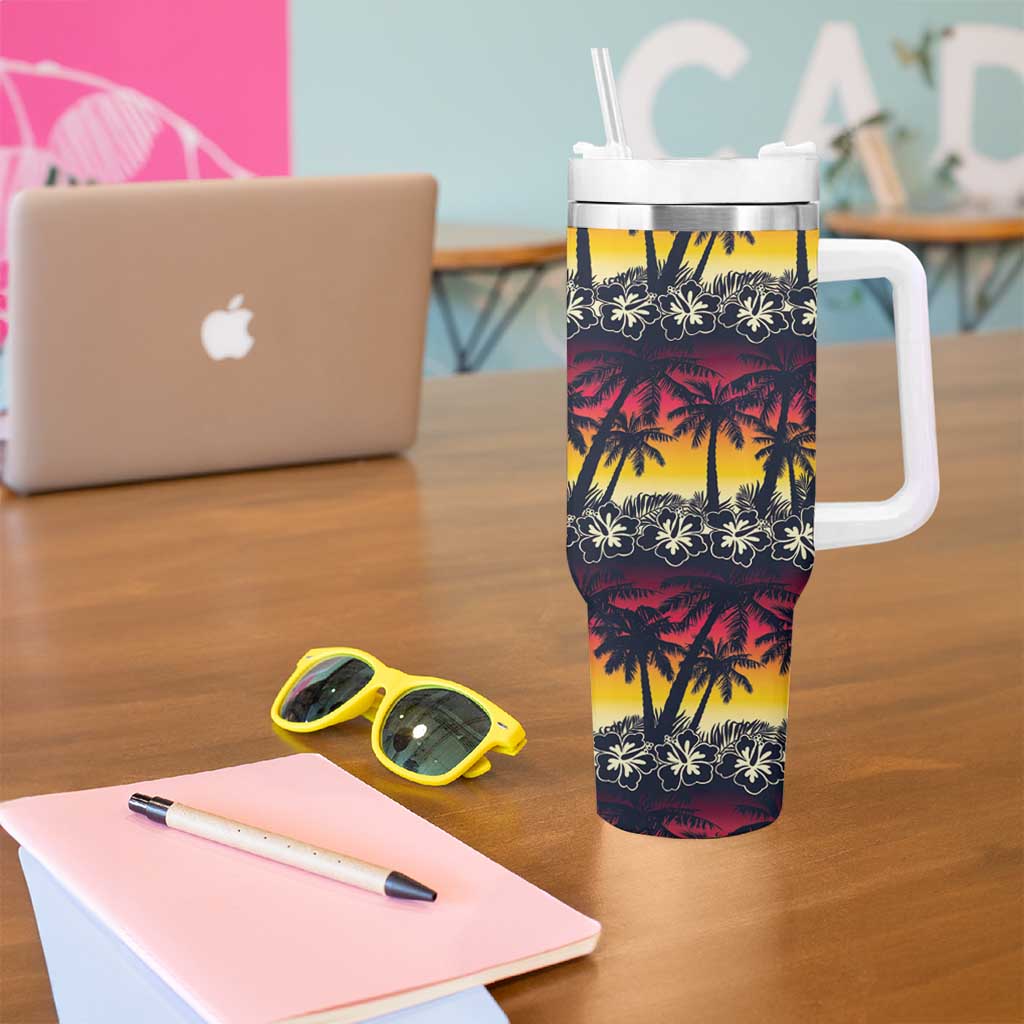 Hawaii Hibiscus Palm Tree Sunset Tumbler With Handle Tropical Style - Wonder Print Shop