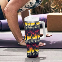 Hawaii Hibiscus Palm Tree Sunset Tumbler With Handle Tropical Style - Wonder Print Shop