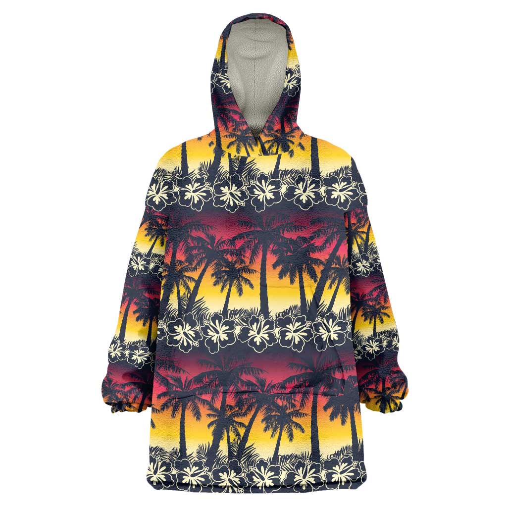 Hawaii Hibiscus Palm Tree Sunset Wearable Blanket Hoodie Tropical Style - Wonder Print Shop