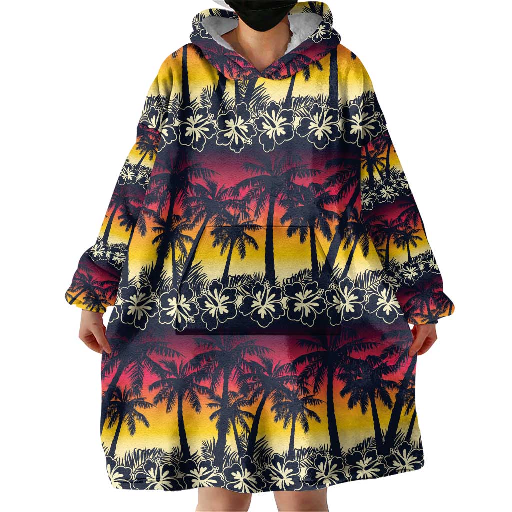 Hawaii Hibiscus Palm Tree Sunset Wearable Blanket Hoodie Tropical Style - Wonder Print Shop