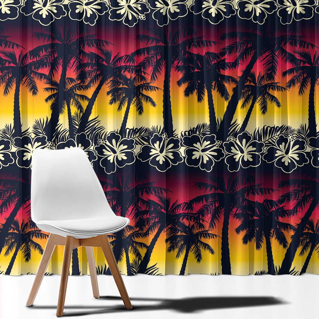 Hawaii Hibiscus Palm Tree Sunset Window Curtain Tropical Style - Wonder Print Shop