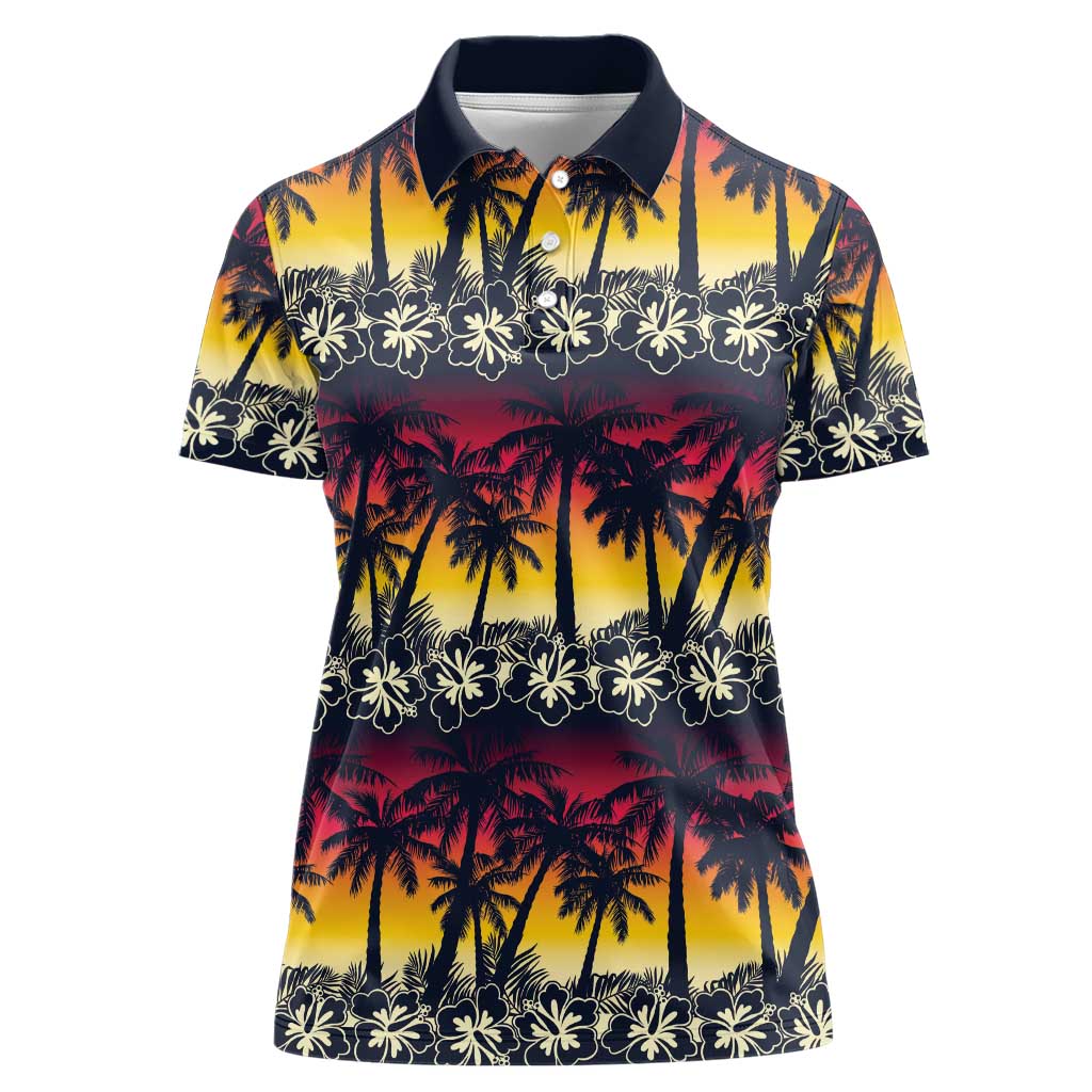 Hawaii Hibiscus Palm Tree Sunset Women Polo Shirt Tropical Style - Wonder Print Shop