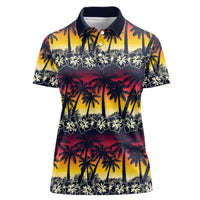 Hawaii Hibiscus Palm Tree Sunset Women Polo Shirt Tropical Style - Wonder Print Shop