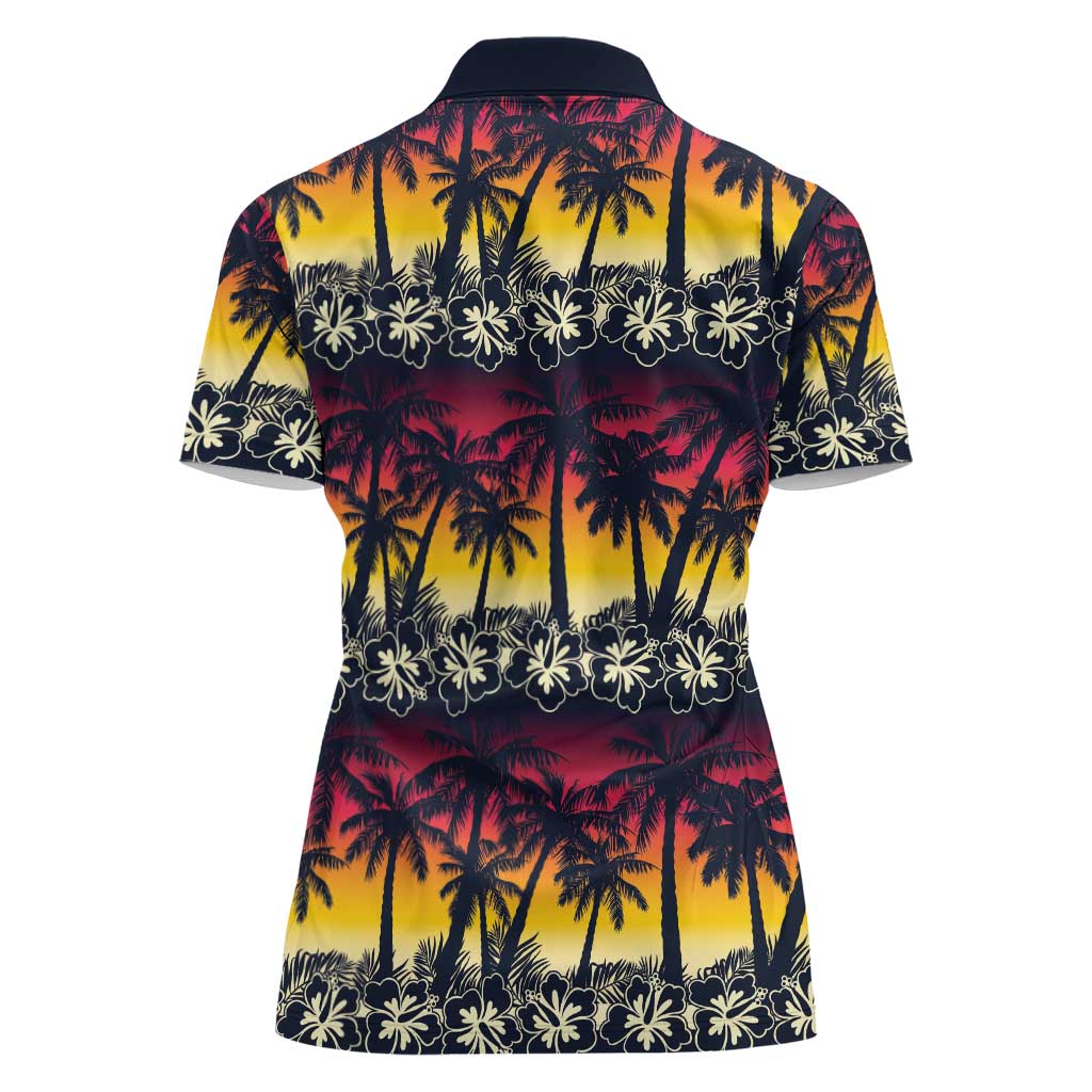Hawaii Hibiscus Palm Tree Sunset Women Polo Shirt Tropical Style - Wonder Print Shop