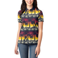 Hawaii Hibiscus Palm Tree Sunset Women Polo Shirt Tropical Style - Wonder Print Shop
