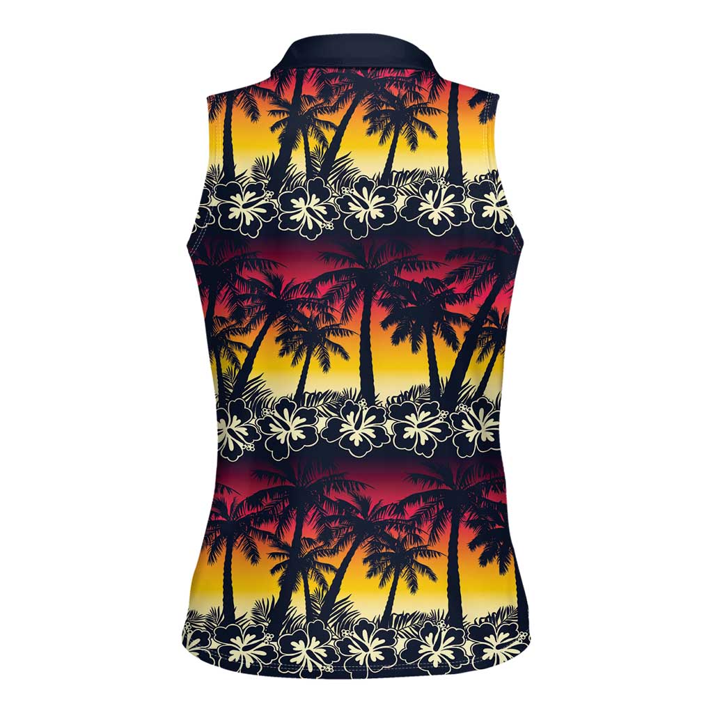 Hawaii Hibiscus Palm Tree Sunset Women Sleeveless Polo Shirt Tropical Style - Wonder Print Shop