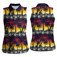 Hawaii Hibiscus Palm Tree Sunset Women Sleeveless Polo Shirt Tropical Style - Wonder Print Shop