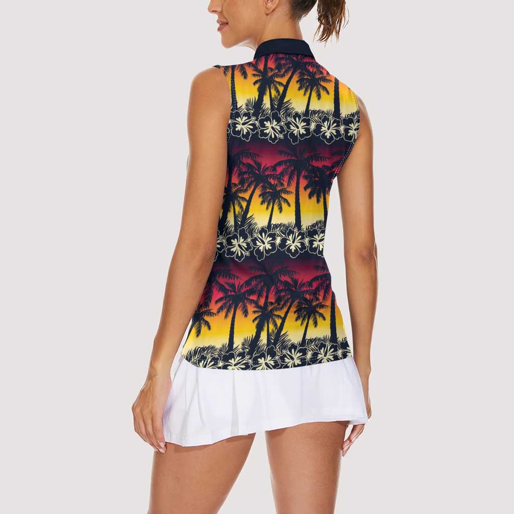 Hawaii Hibiscus Palm Tree Sunset Women Sleeveless Polo Shirt Tropical Style - Wonder Print Shop