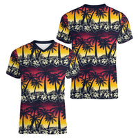 Hawaii Hibiscus Palm Tree Sunset Women V-Neck T-Shirt Tropical Style - Wonder Print Shop