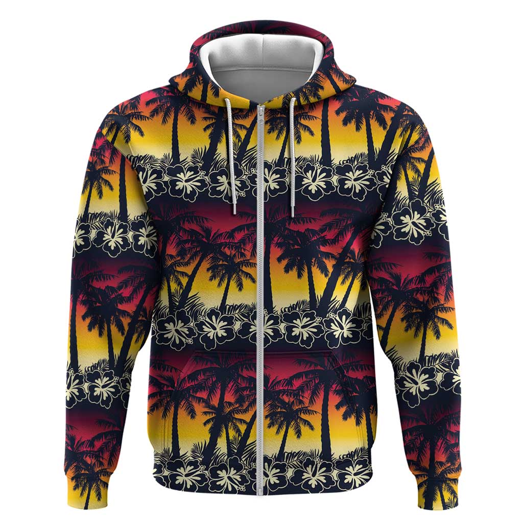 Hawaii Hibiscus Palm Tree Sunset Zip Hoodie Tropical Style - Wonder Print Shop