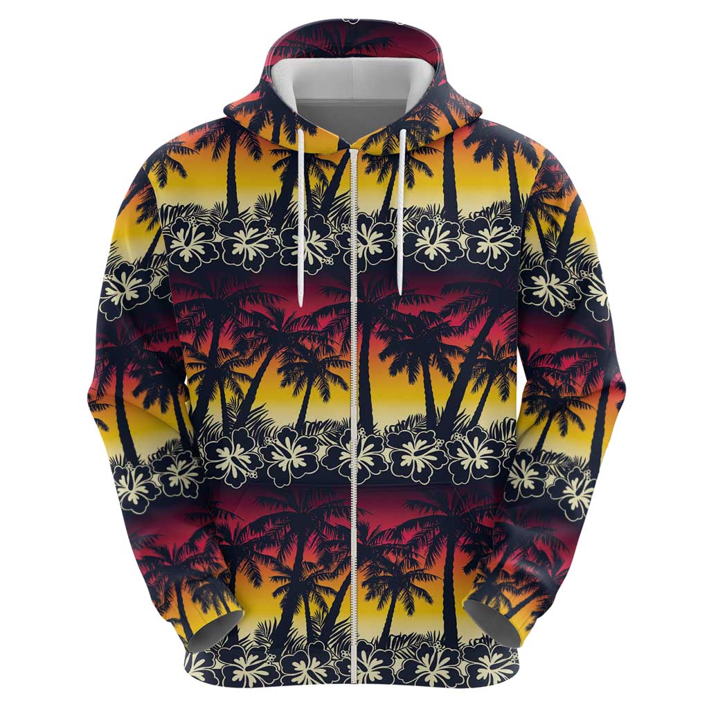 Hawaii Hibiscus Palm Tree Sunset Zip Hoodie Tropical Style - Wonder Print Shop