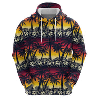 Hawaii Hibiscus Palm Tree Sunset Zip Hoodie Tropical Style - Wonder Print Shop