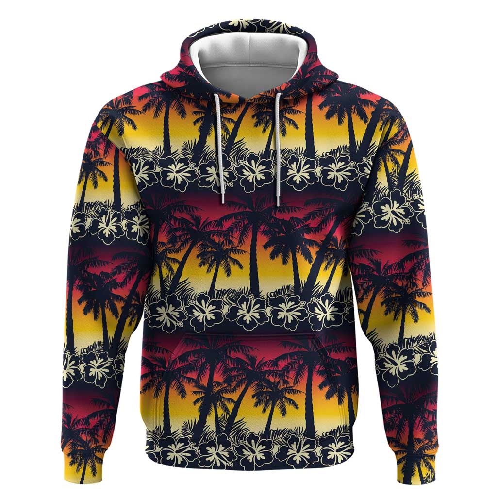 Hawaii Hibiscus Palm Tree Sunset Zip Hoodie Tropical Style - Wonder Print Shop