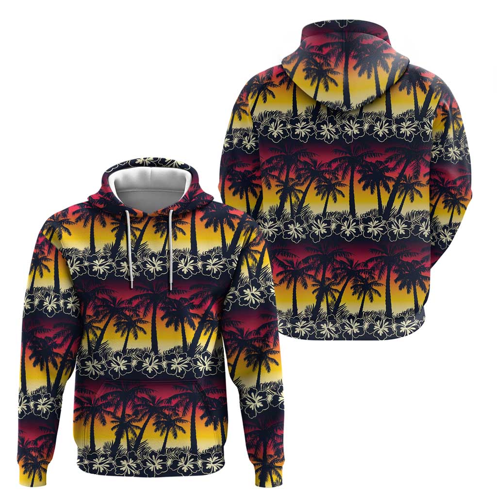 Hawaii Hibiscus Palm Tree Sunset Zip Hoodie Tropical Style - Wonder Print Shop