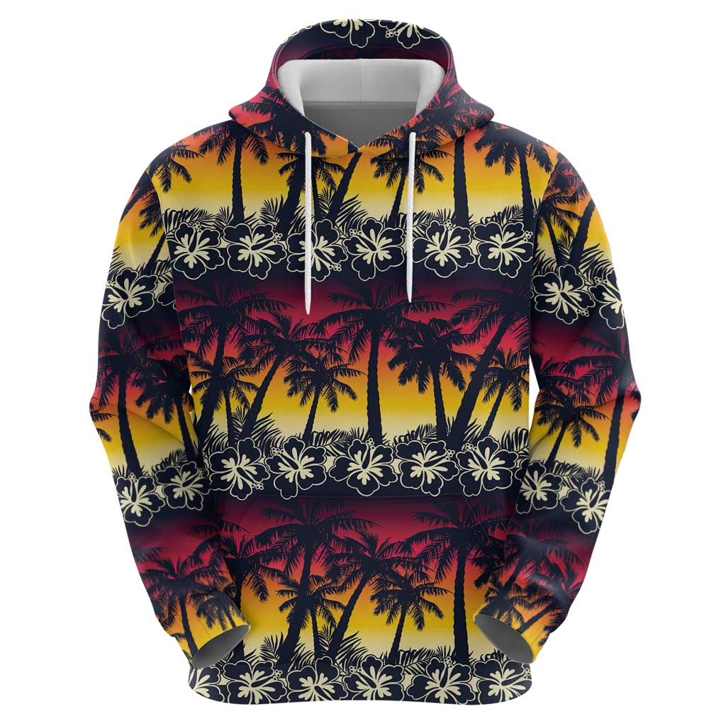 Hawaii Hibiscus Palm Tree Sunset Zip Hoodie Tropical Style - Wonder Print Shop