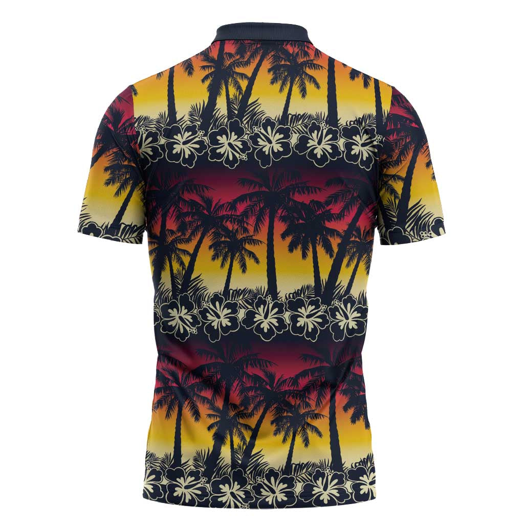 Hawaii Hibiscus Palm Tree Sunset Zipper Polo Shirt Tropical Style - Wonder Print Shop