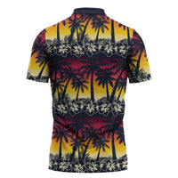 Hawaii Hibiscus Palm Tree Sunset Zipper Polo Shirt Tropical Style - Wonder Print Shop