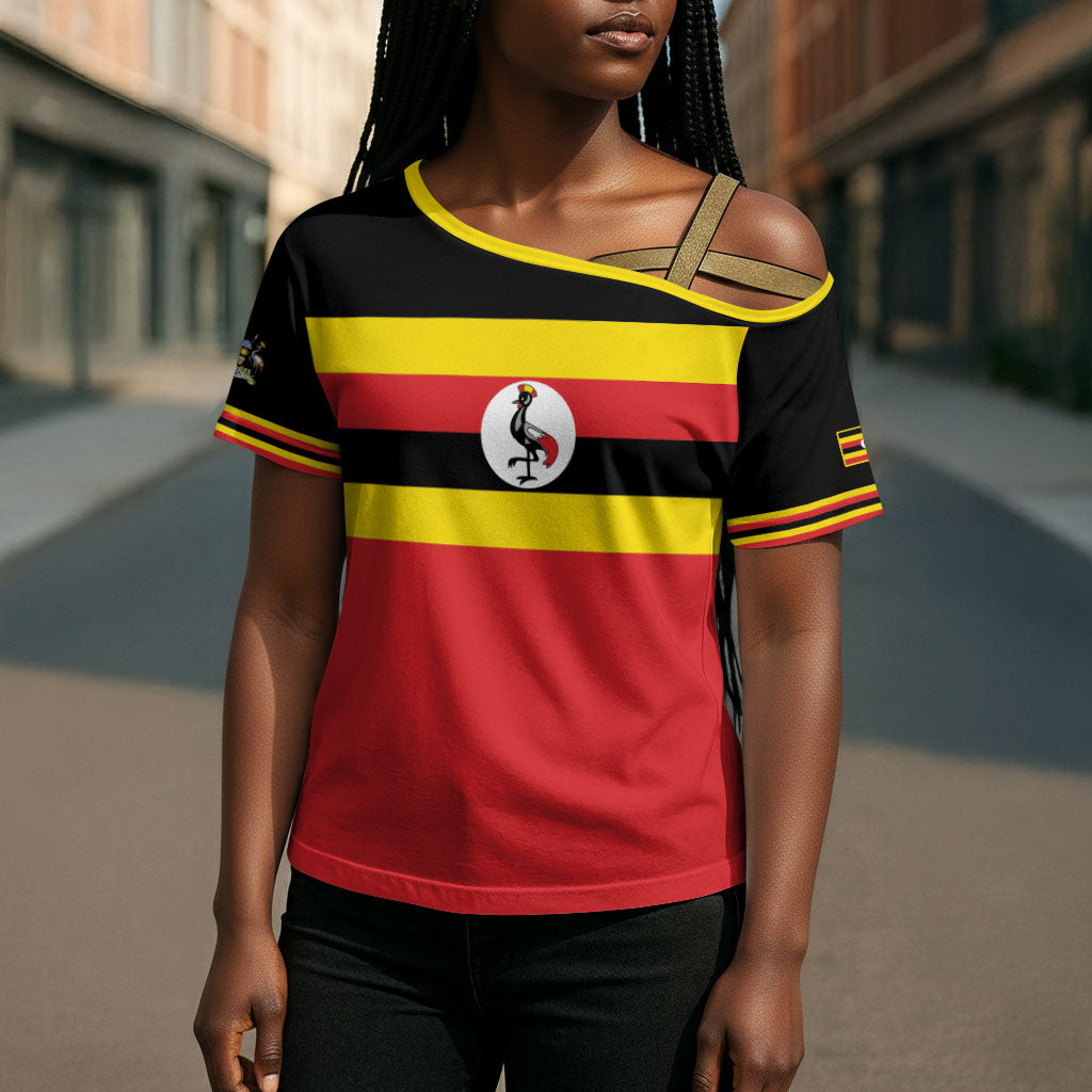 Uganda Flag Stylized Cross Shoulder Shirt Jamhuri ya Uganda
