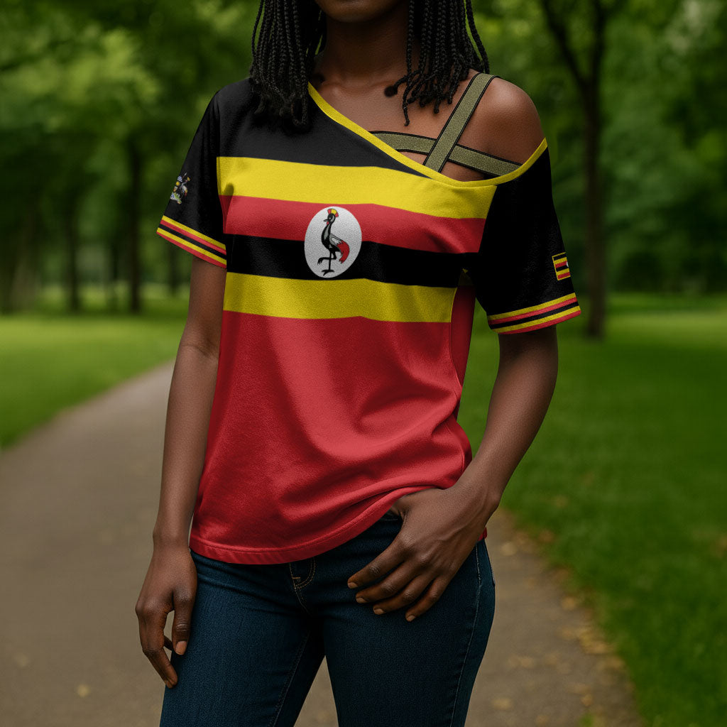 Uganda Flag Stylized Cross Shoulder Shirt Jamhuri ya Uganda