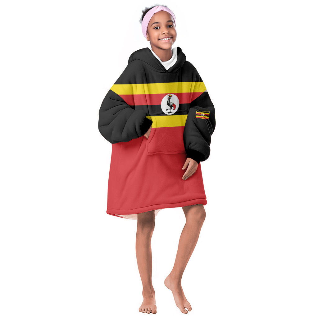 Uganda Flag Stylized Kid Wearable Blanket Hoodie Jamhuri ya Uganda