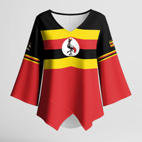 Uganda Flag Stylized Kimono Sleeve Blouse Jamhuri ya Uganda