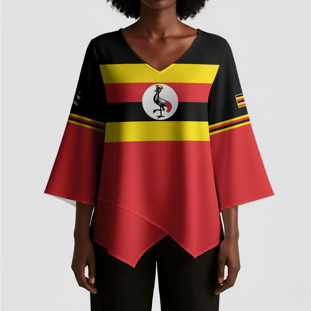 Uganda Flag Stylized Kimono Sleeve Blouse Jamhuri ya Uganda