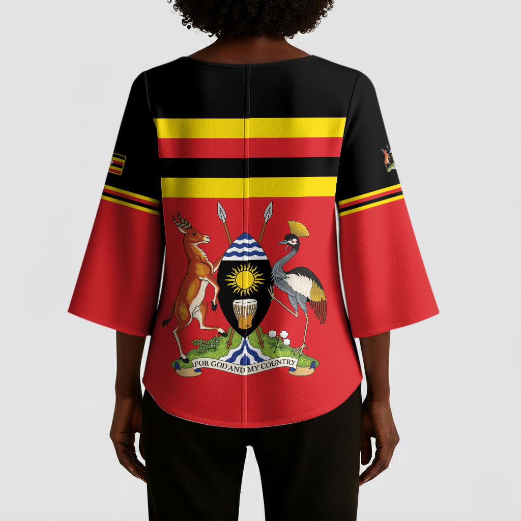 Uganda Flag Stylized Kimono Sleeve Blouse Jamhuri ya Uganda