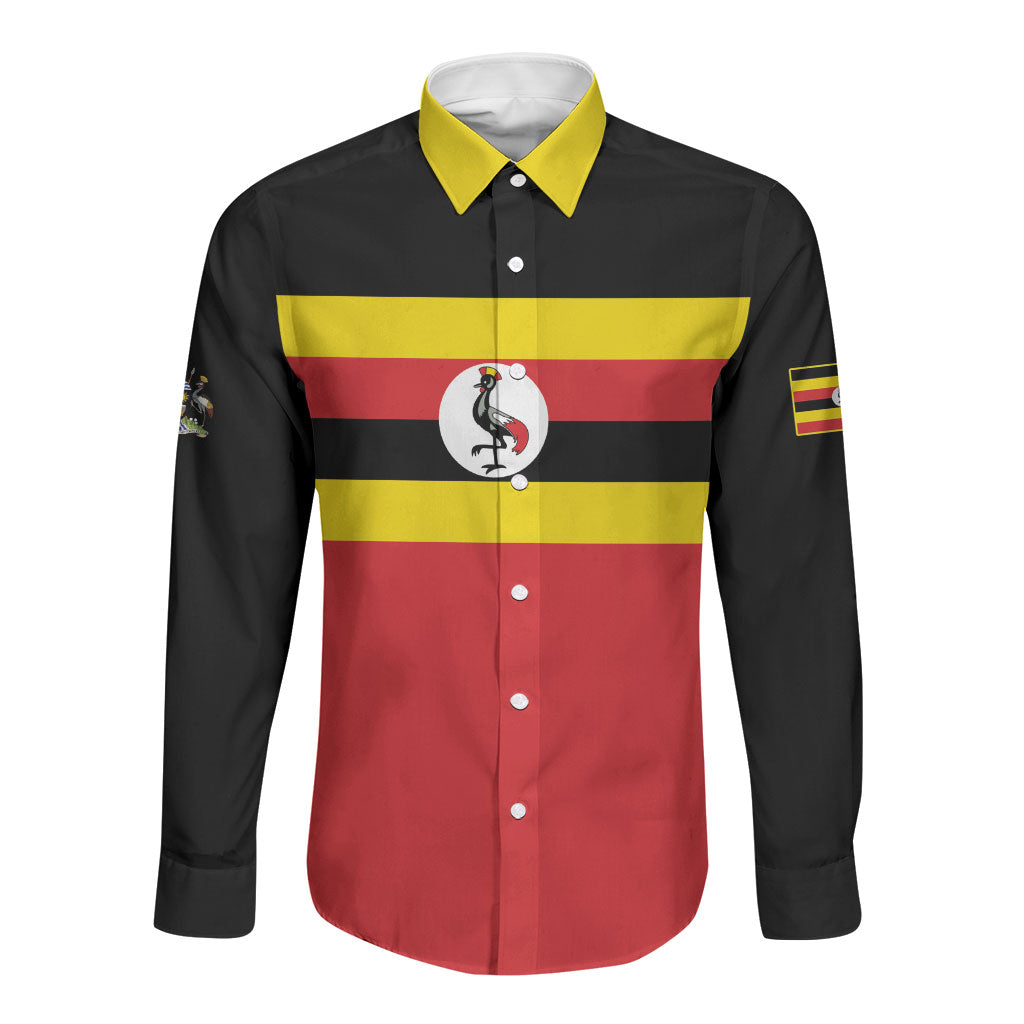 Uganda Flag Stylized Long Sleeve Button Shirt Jamhuri ya Uganda