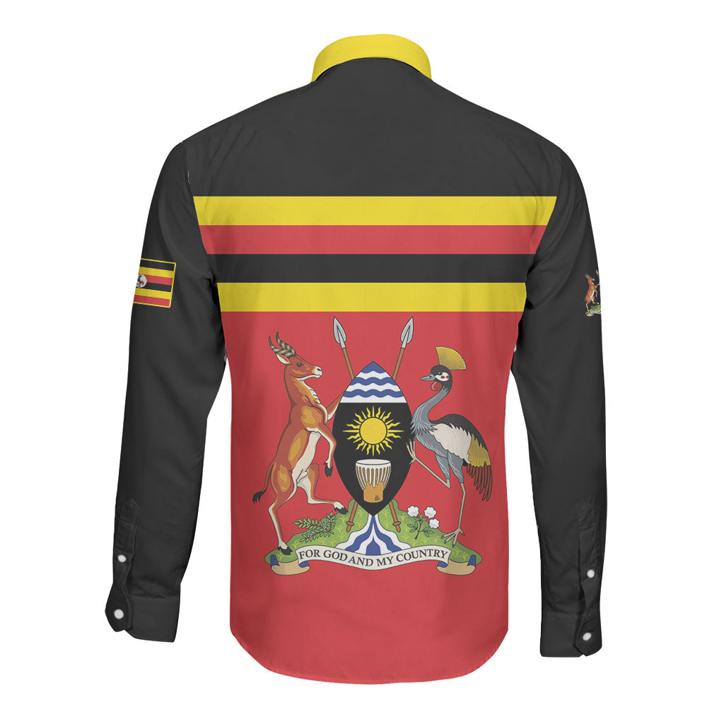 Uganda Flag Stylized Long Sleeve Button Shirt Jamhuri ya Uganda