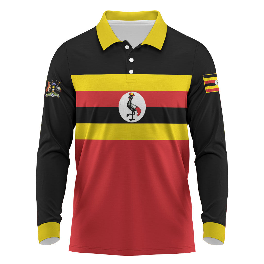 Uganda Flag Stylized Long Sleeve Polo Shirt Jamhuri ya Uganda