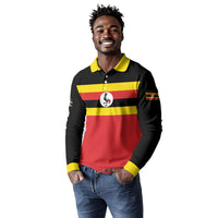 Uganda Flag Stylized Long Sleeve Polo Shirt Jamhuri ya Uganda