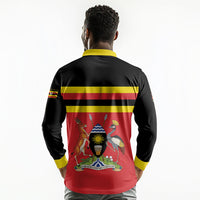 Uganda Flag Stylized Long Sleeve Polo Shirt Jamhuri ya Uganda