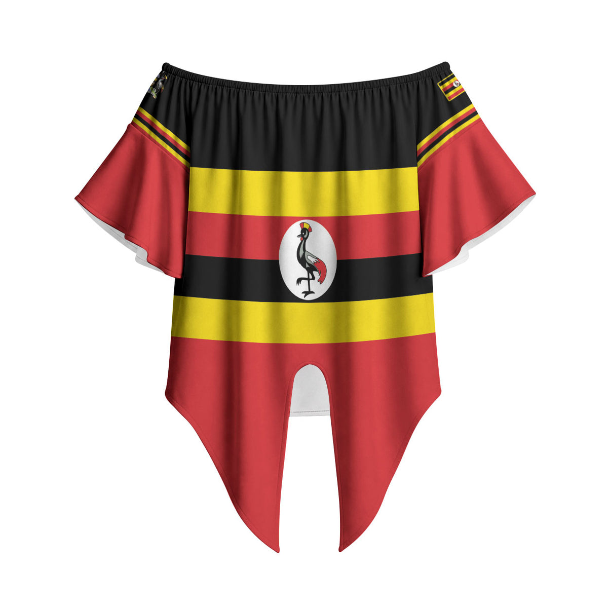 Uganda Flag Stylized Off Shoulder Wrap Waist Top Jamhuri ya Uganda