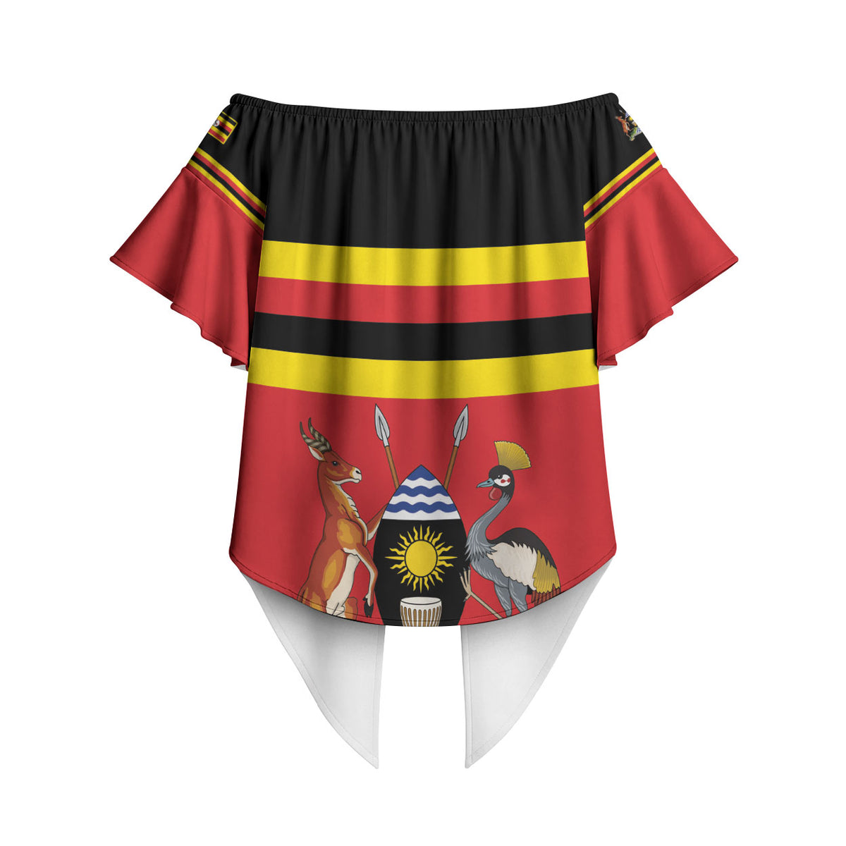 Uganda Flag Stylized Off Shoulder Wrap Waist Top Jamhuri ya Uganda