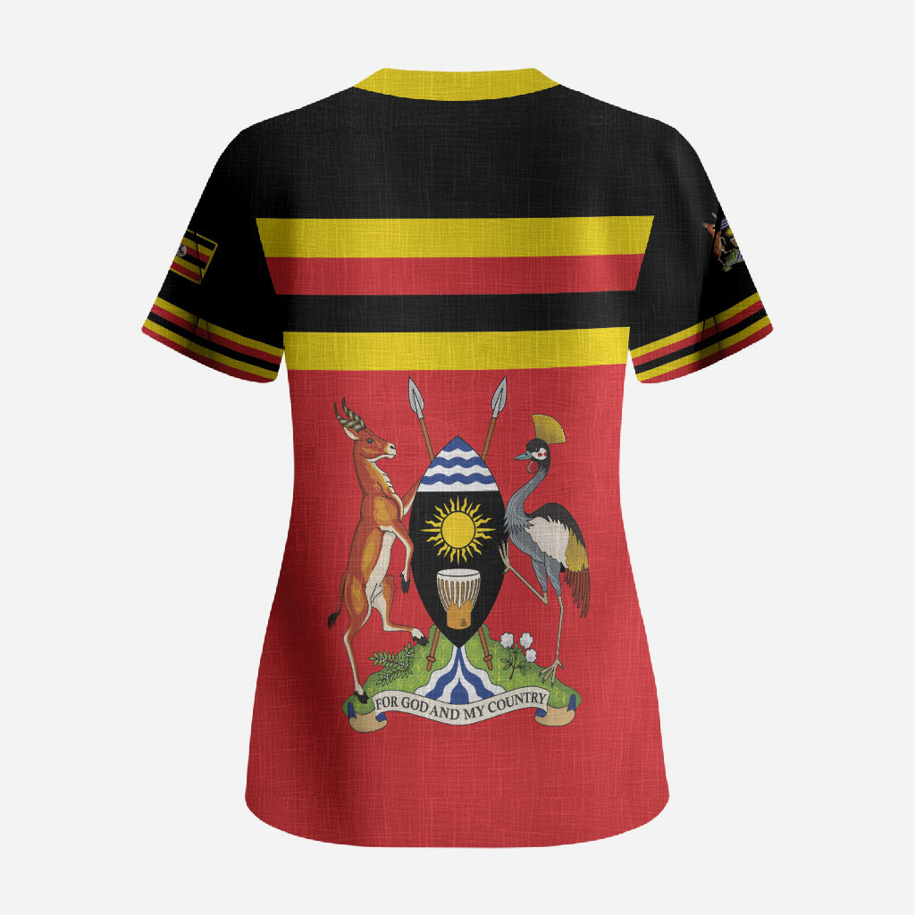 Uganda Flag Stylized Scrub Top Jamhuri ya Uganda