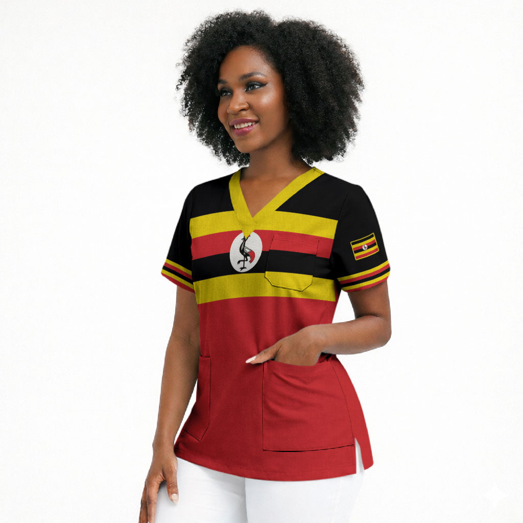 Uganda Flag Stylized Scrub Top Jamhuri ya Uganda