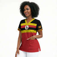 Uganda Flag Stylized Scrub Top Jamhuri ya Uganda