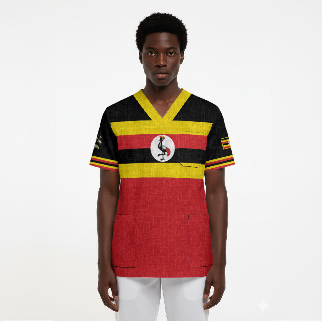 Uganda Flag Stylized Scrub Top Jamhuri ya Uganda
