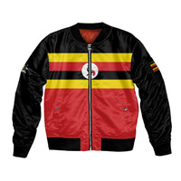 Uganda Flag Stylized Sleeve Zip Bomber Jacket Jamhuri ya Uganda