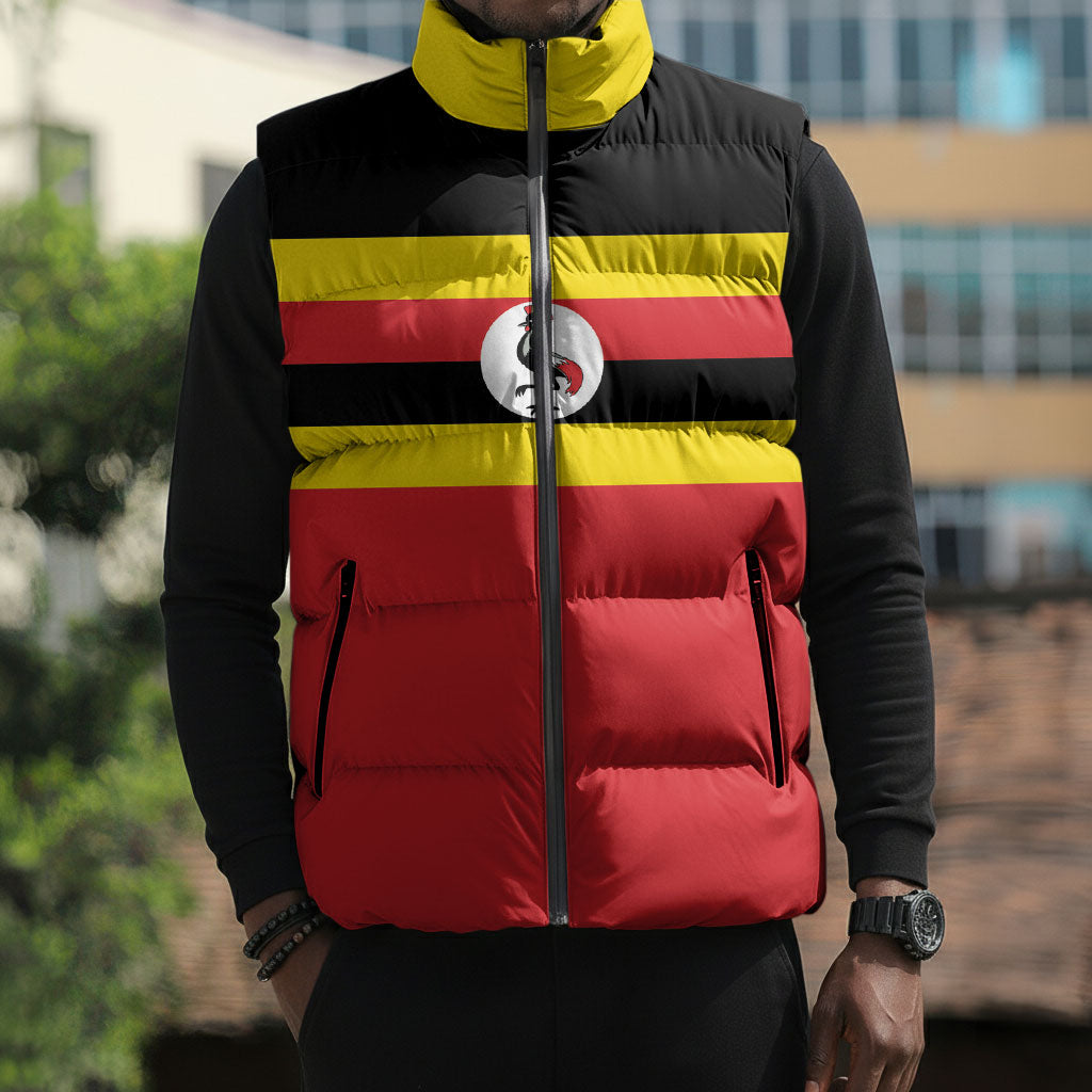 Uganda Flag Stylized Sleeveless Puffer Jacket Jamhuri ya Uganda