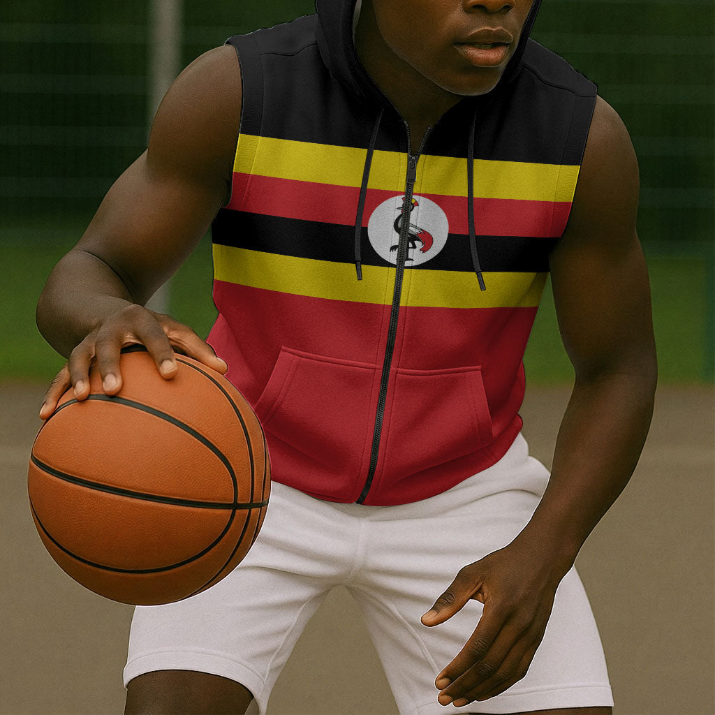 Uganda Flag Stylized Sleeveless Zip Hoodie Jamhuri ya Uganda