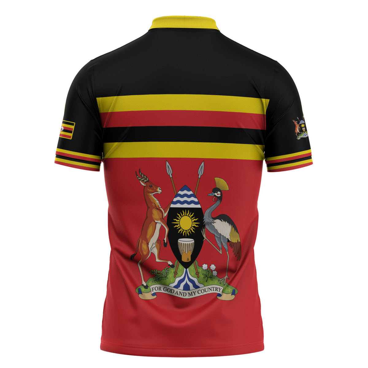 Uganda Flag Stylized Zipper Polo Shirt Jamhuri ya Uganda