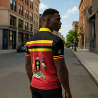 Uganda Flag Stylized Zipper Polo Shirt Jamhuri ya Uganda