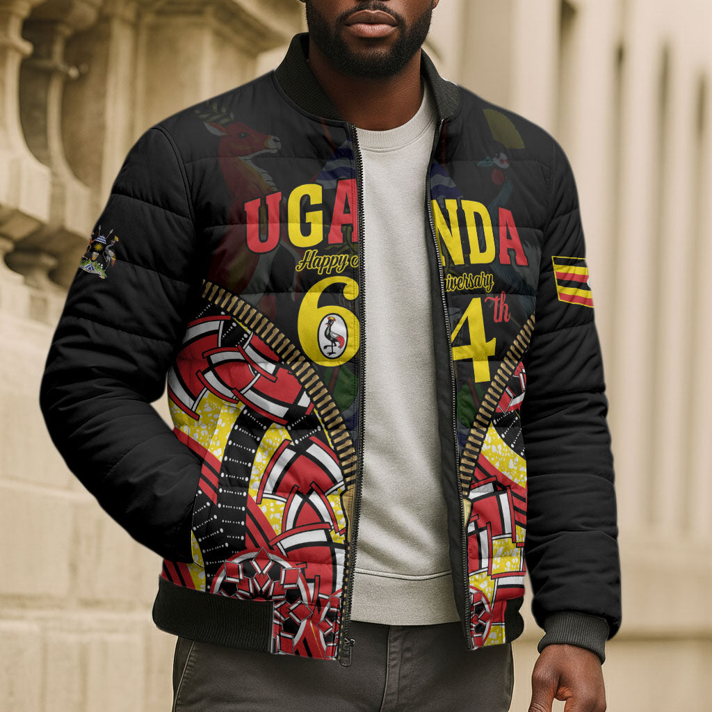 Personalised Uganda 64th Anniversary Bomber Puffer Jacket Happy Independence Day
