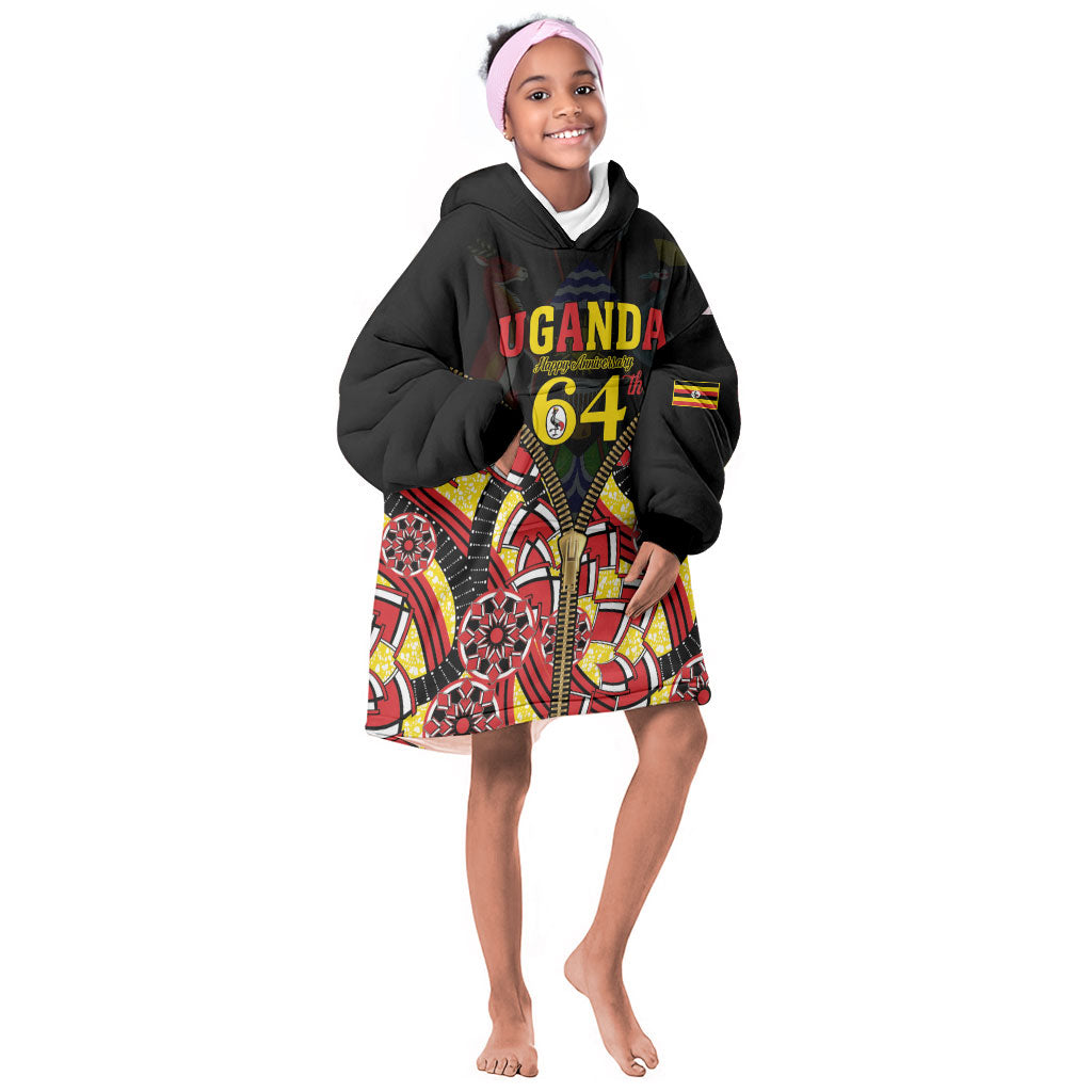 Personalised Uganda 64th Anniversary Kid Wearable Blanket Hoodie Happy Independence Day
