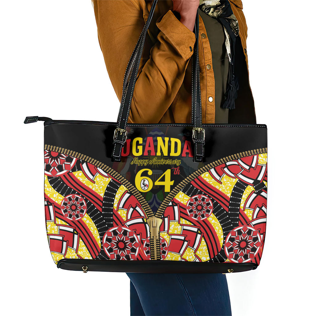 Uganda 64th Anniversary Leather Tote Bag Happy Independence Day
