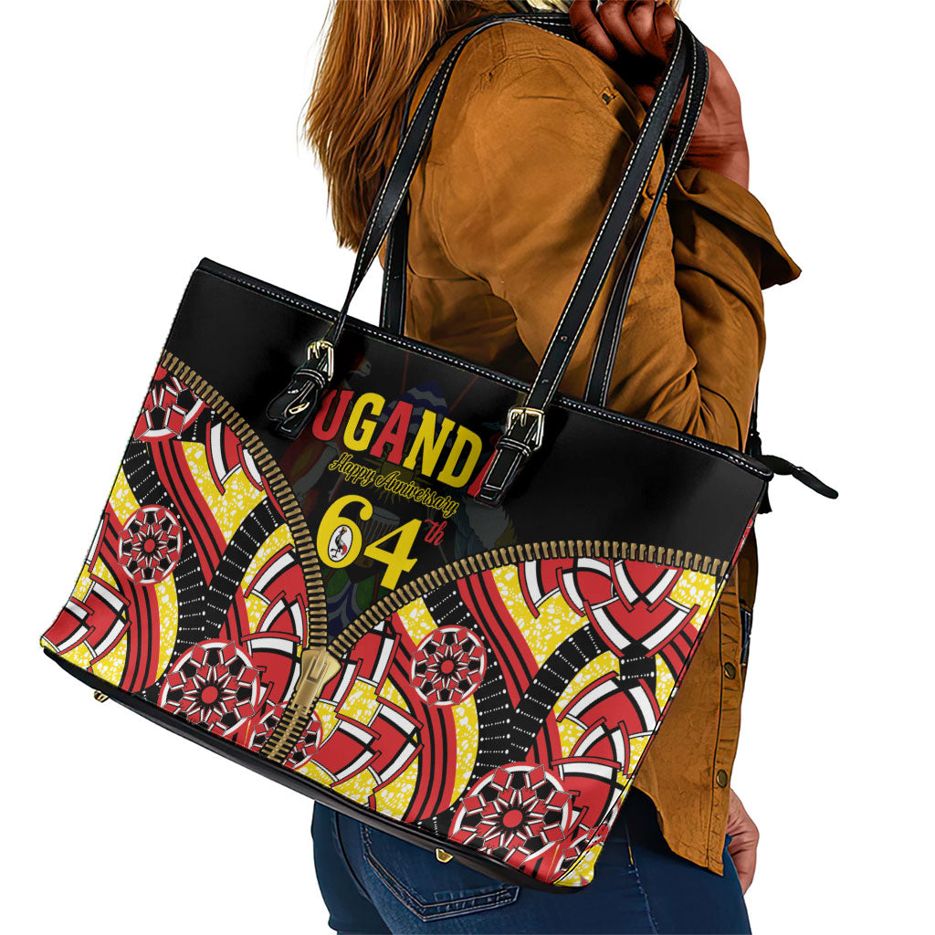 Uganda 64th Anniversary Leather Tote Bag Happy Independence Day