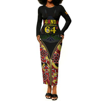 Personalised Uganda 64th Anniversary Long Sleeve Bodycon Dress Happy Independence Day