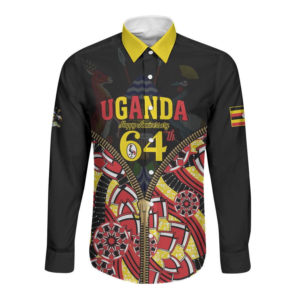 Personalised Uganda 64th Anniversary Long Sleeve Button Shirt Happy Independence Day